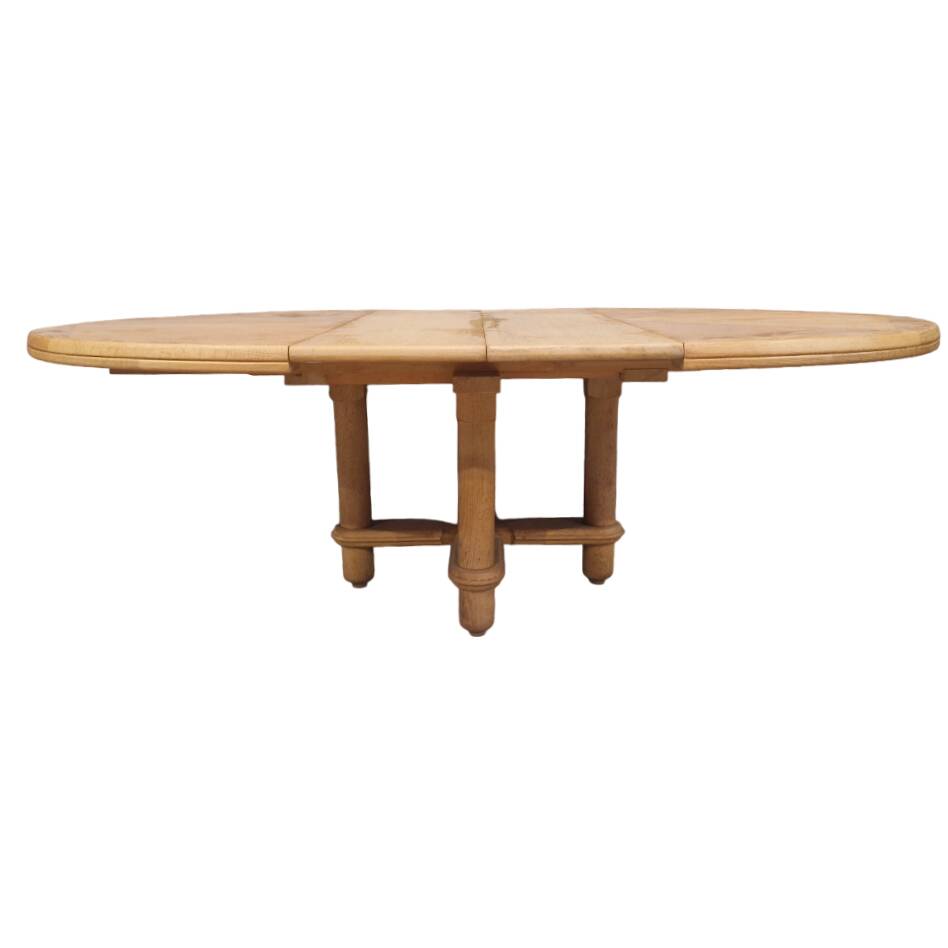 Large vintage Victorine table in light oak, Guillerme et Chambron