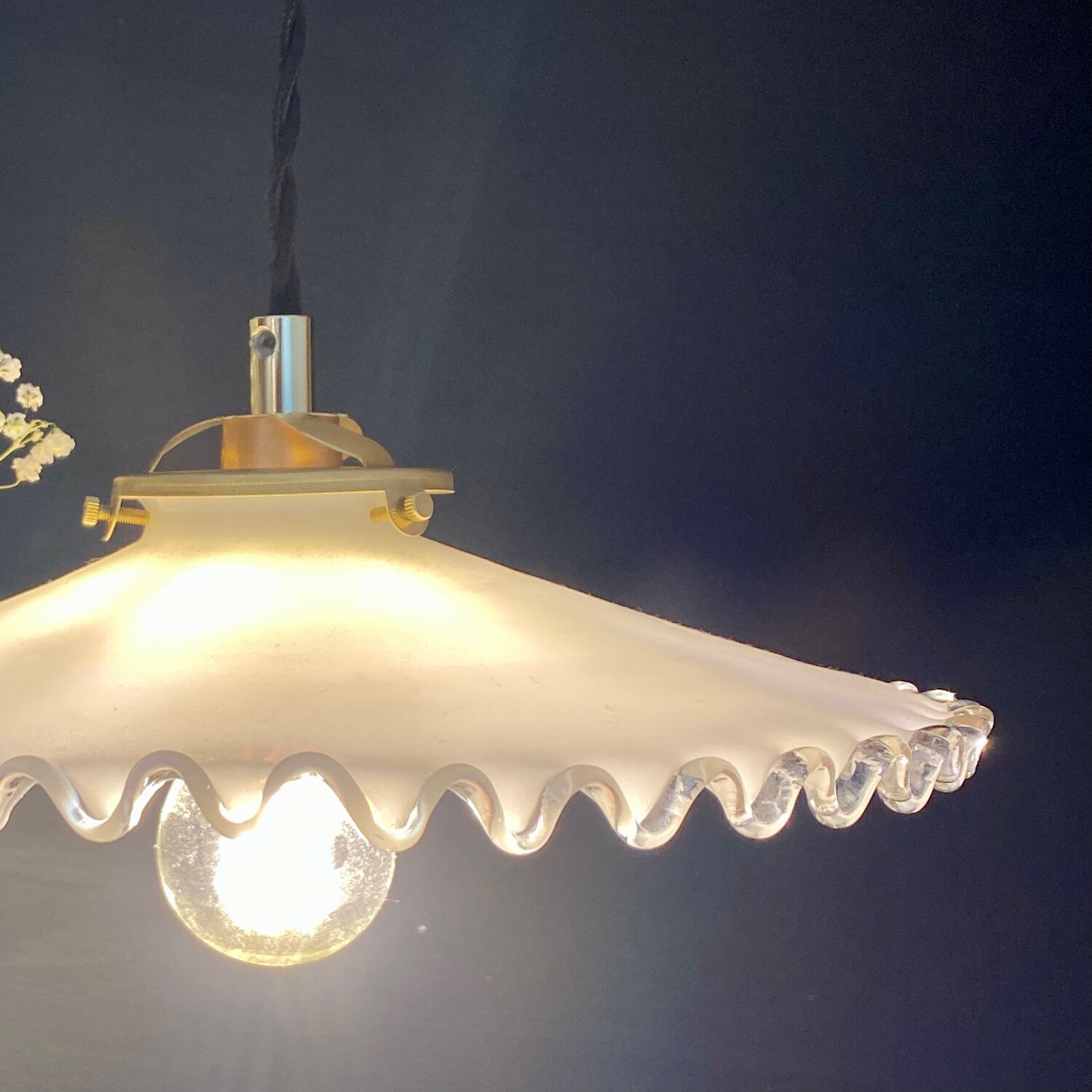 Vintage lampshade pendant light in white opaline