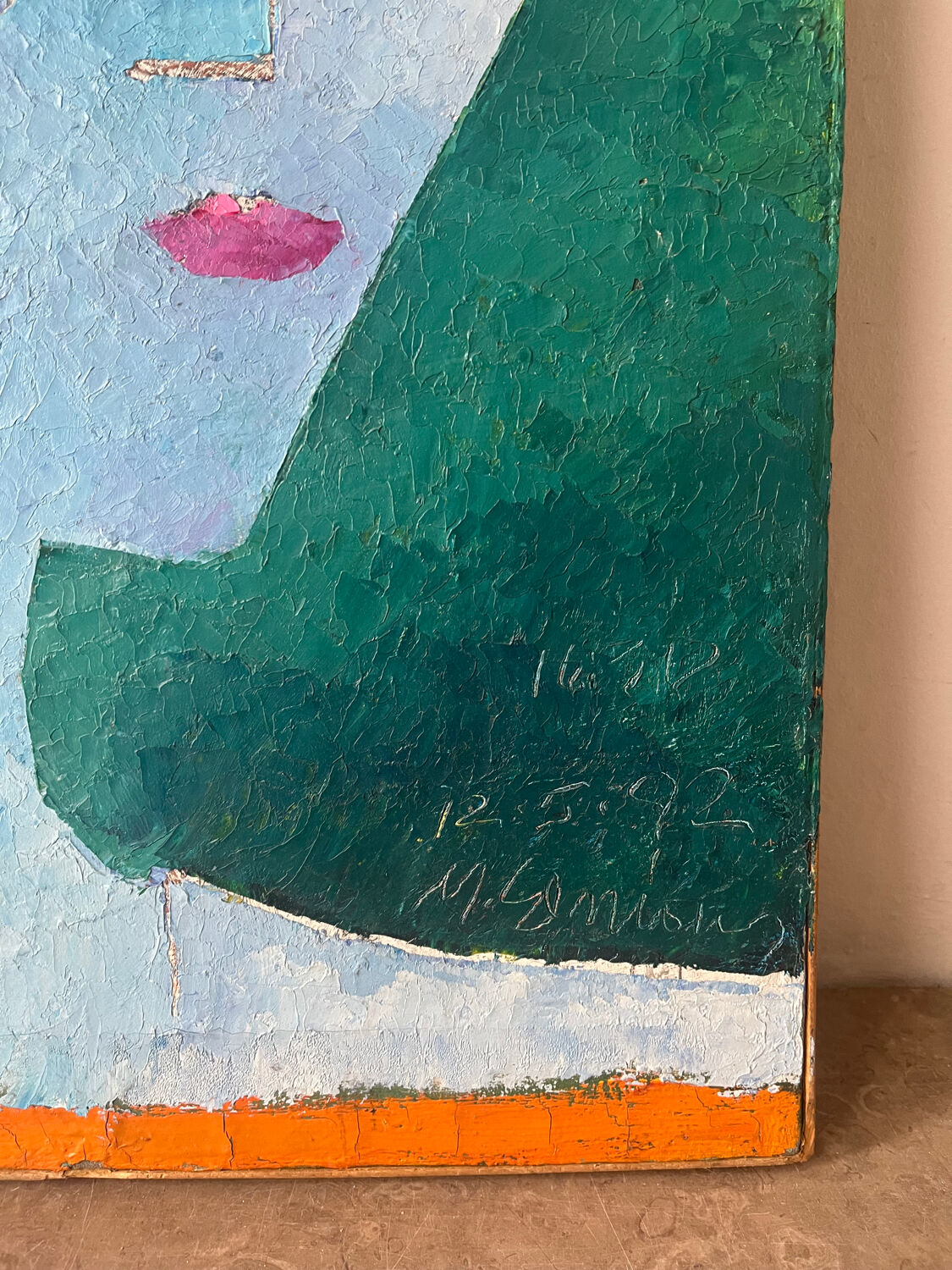 Portrait of a woman, modern abstract, oil on canvas signed 1992.