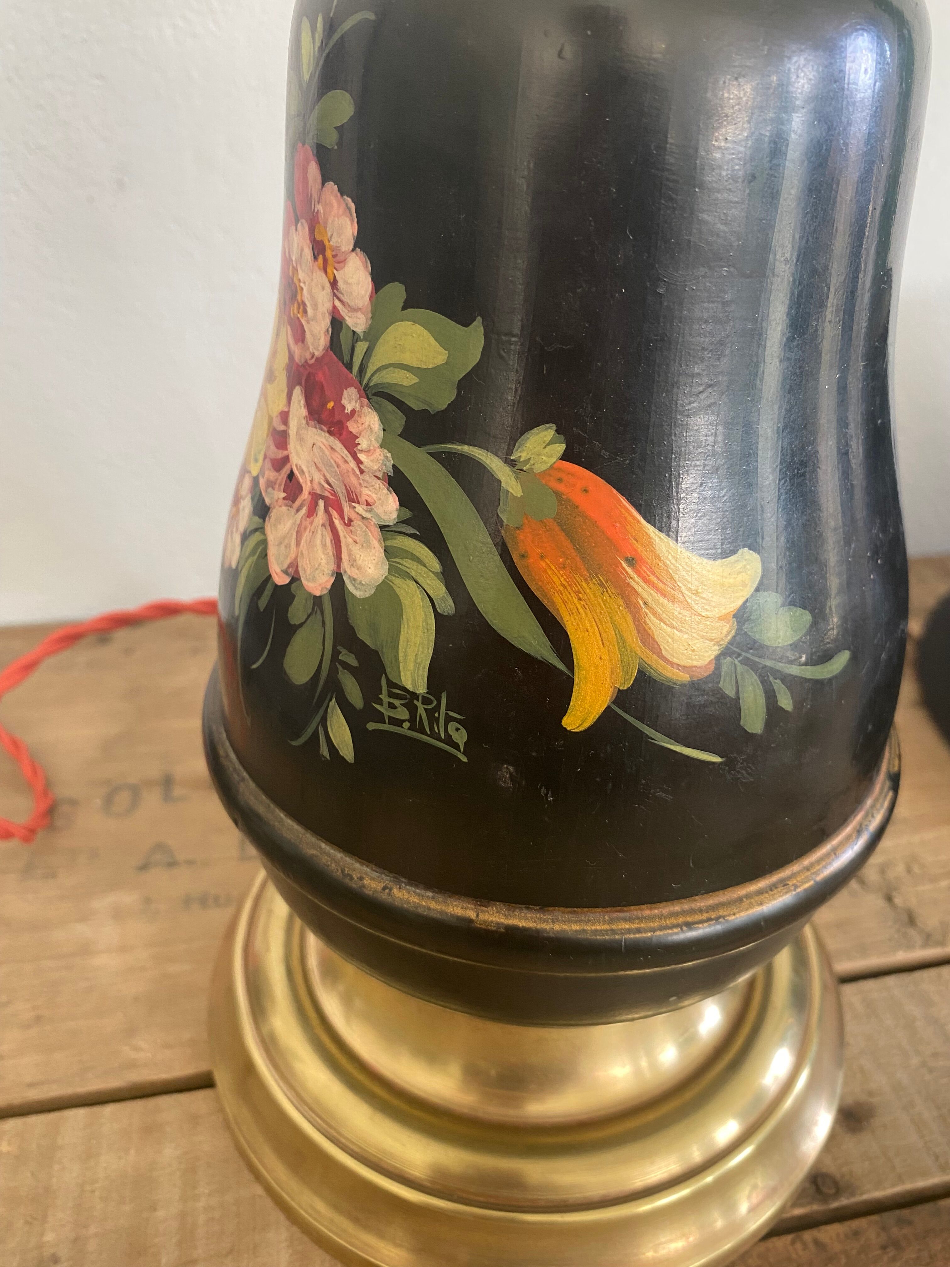 19th century ceramic lamp base, 2 m fabric cable