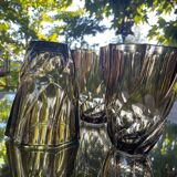 Trio de petits vases torsadés en verre fumé années 70