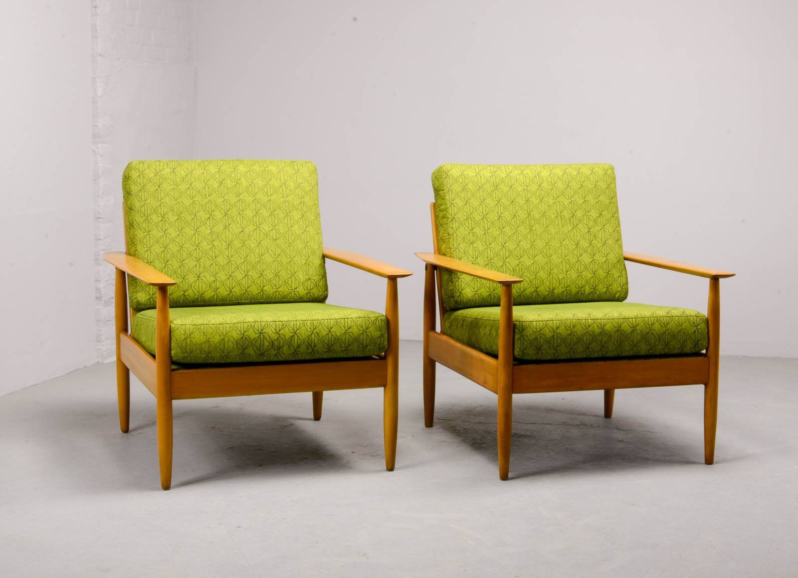 Pair of Beech Wood Ladder Lounge Chairs after Grete Jalk for France and Son