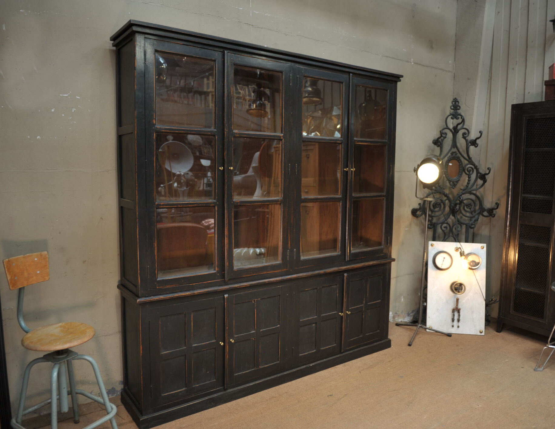 Glass library in teak 1970 patinated black