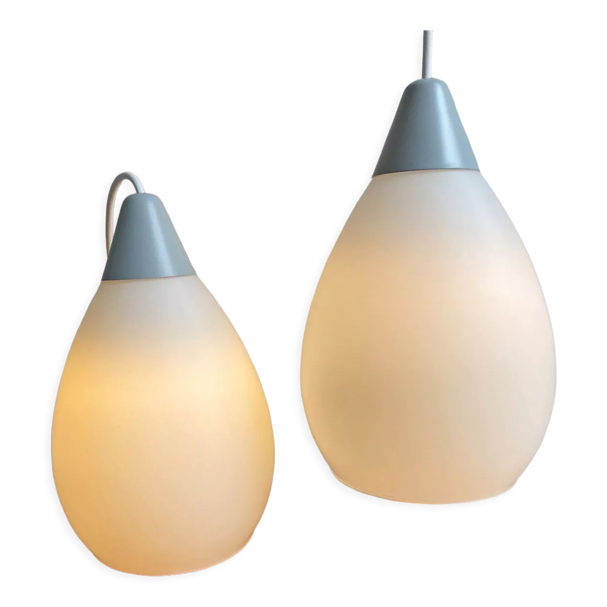 Mid century milk glass hanging lamps dutch design