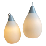Mid century milk glass hanging lamps dutch design