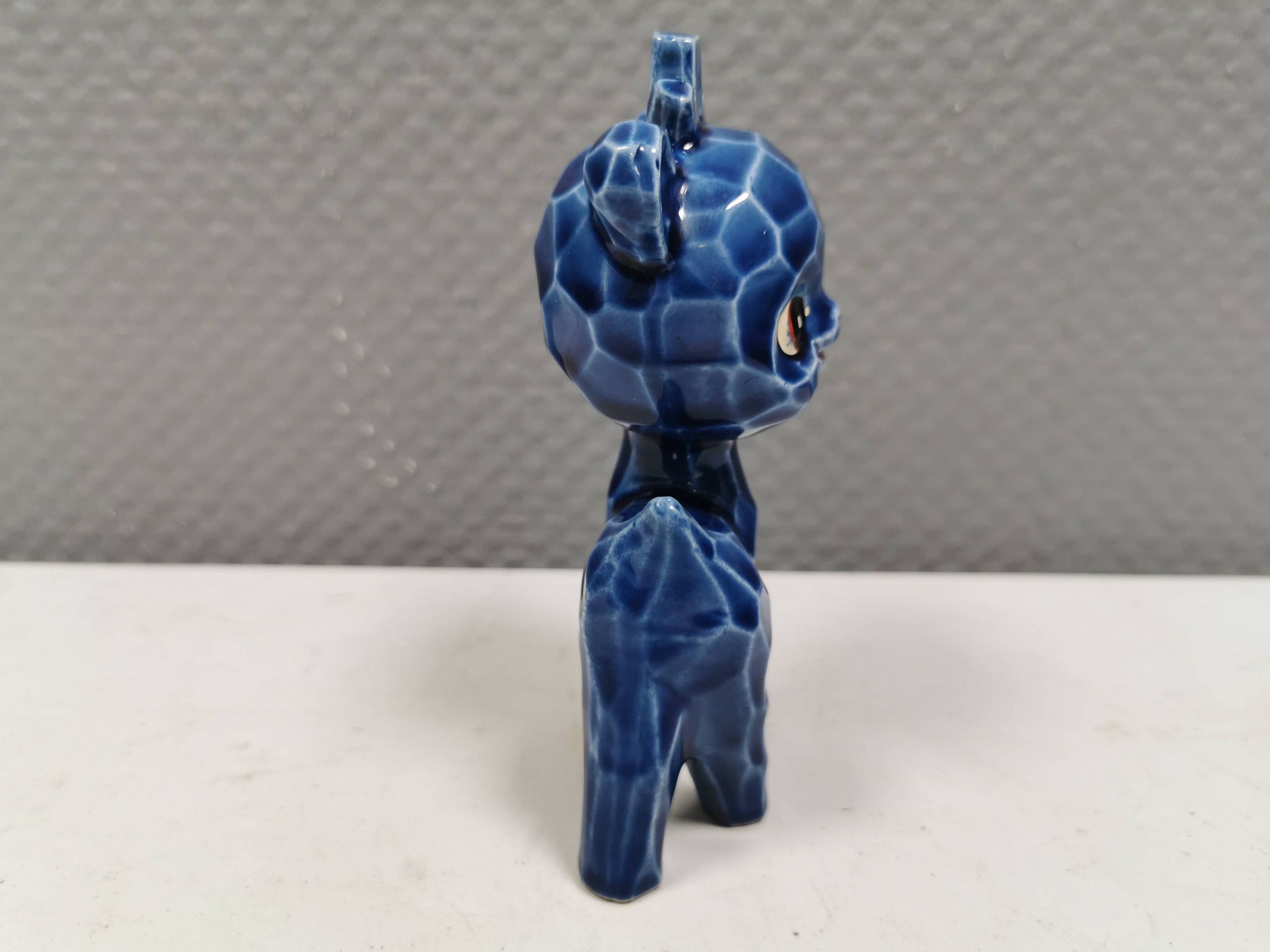 A Japanese ceramic “toy” from the 70s, blue Kawaii animal deer figurine.