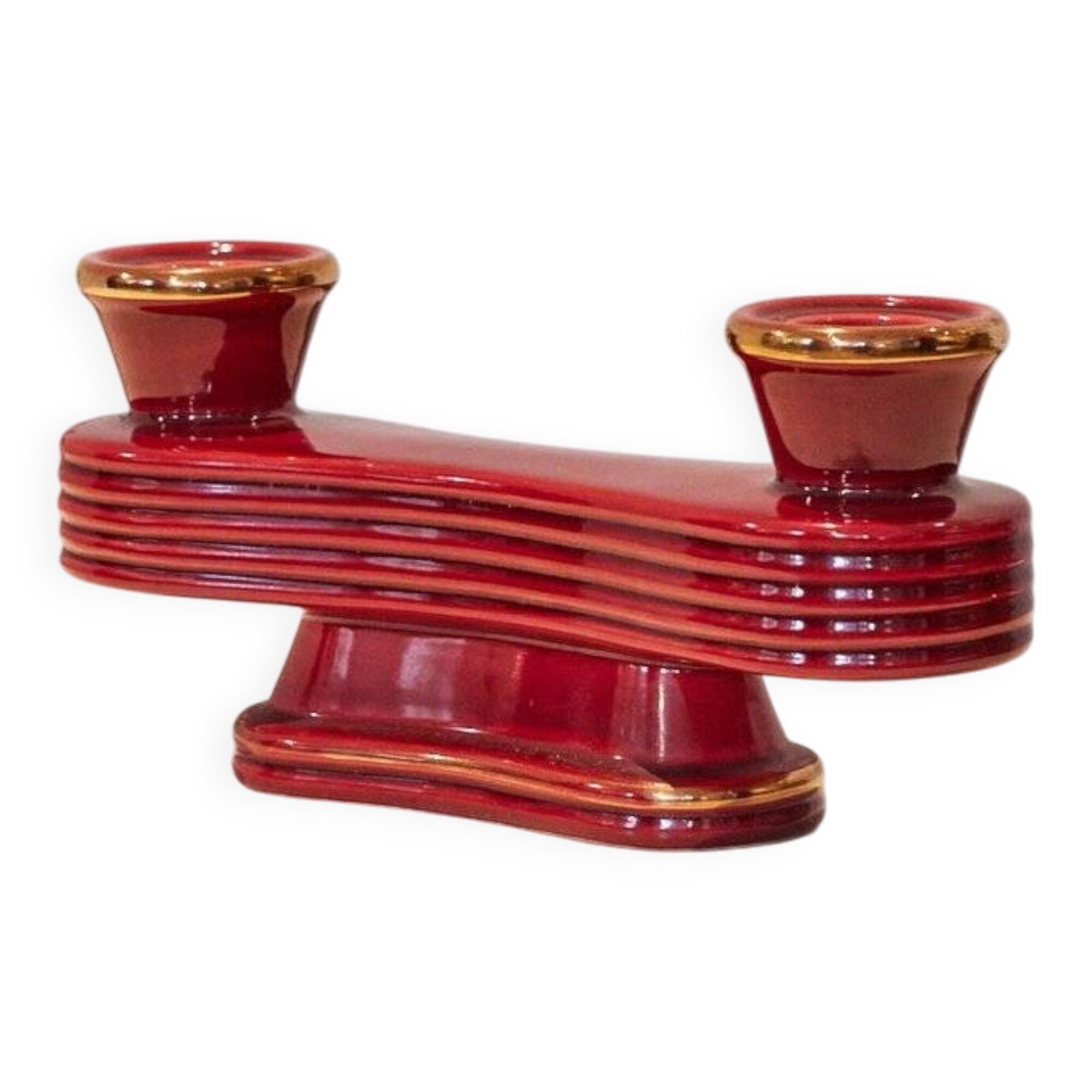 Red ceramic candlestick - Art Deco