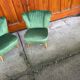 2 fauteuils cocktail hongrois en tissu vert, années 1950