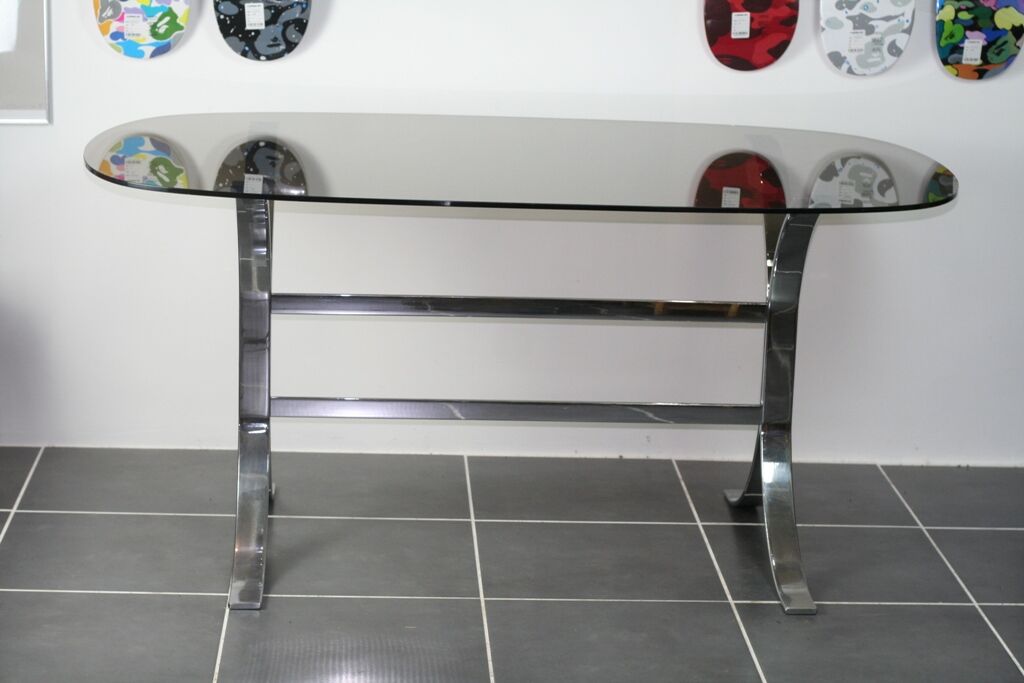 Dining table in smoked glass brown chrome structure