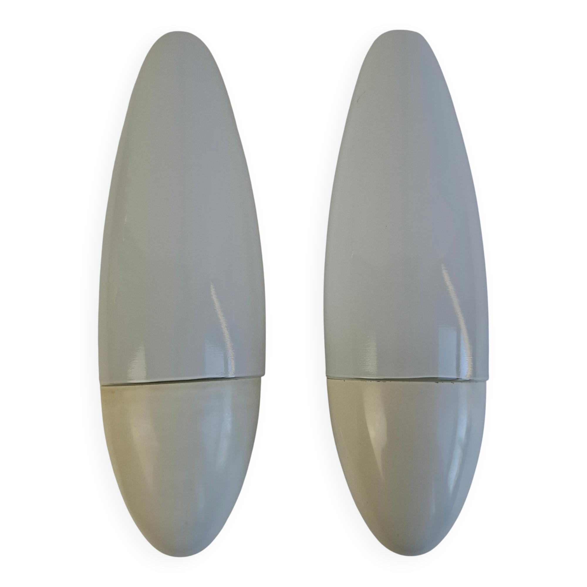 Pair of 1960s Czechoslovak Milk Glass and Bakelite Space Age Wall Sconces