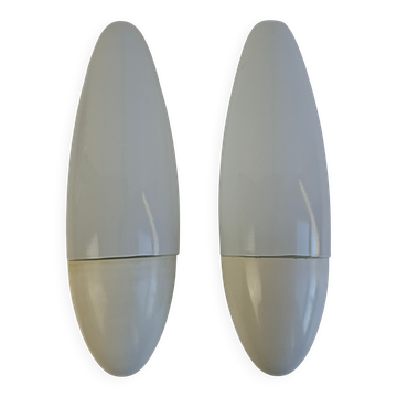 Pair of 1960s Czechoslovak Milk Glass and Bakelite Space Age Wall Sconces
