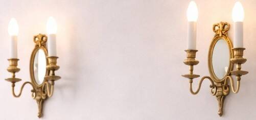 Pair of mirror wall lights in bronze - Maison Lucien Gau, Paris