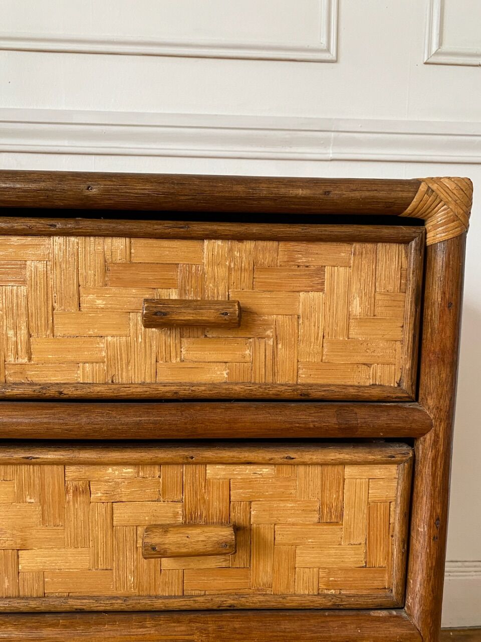 Rattan and vintage bamboo chest of drawers