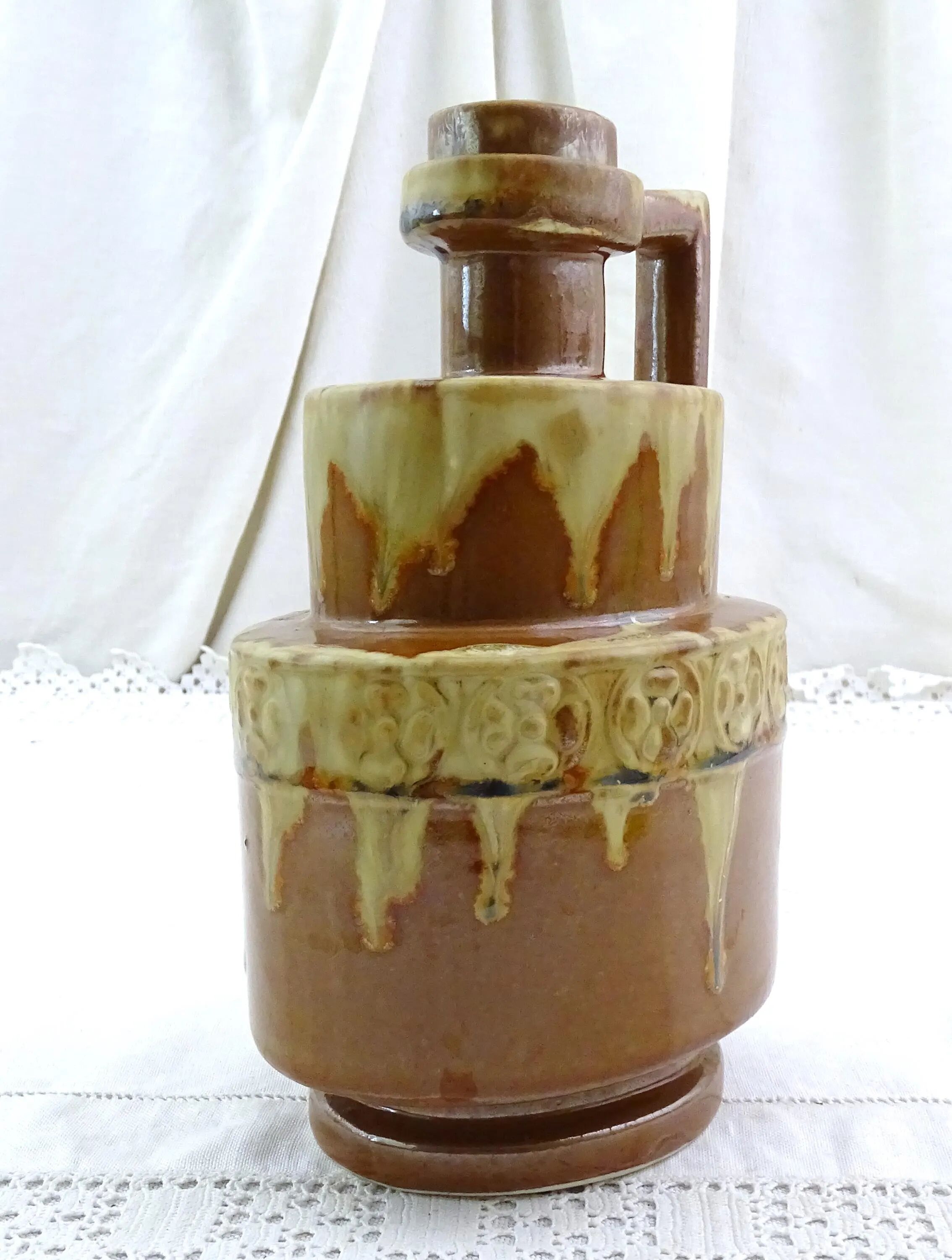 Antique Art Deco bottle, France, ceramic with handle and stopper