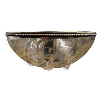 Rare French Art Deco glass bowl with mistletoe motif by Lalique, early 1920s