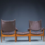 Mid-century danish oak and leather lounge chairs & ottoman by kristian vedel, 1960s, set of 3