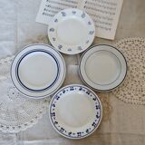 4 vintage porcelain and earthenware dessert plates, mismatched, blue and white, Isabella set