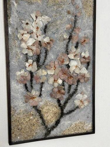 Swedish Stone work on Panel “Äppelblom” By Olga Aue‑Birkfeldt, Framed 52×32cm