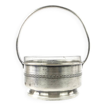 Art Deco basket sugar bowl, silver-plated brass and glass, Poland, 1930s