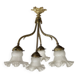 Empire bronze chandelier with 4 lights in glass tulips