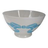Bol ancien  céramique faïence blanc ruban bleu français des années 50 vintage