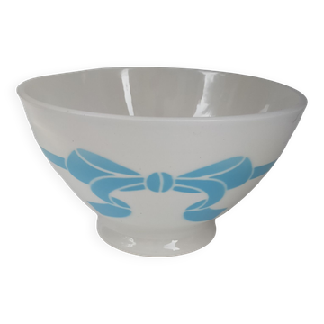 Bol ancien  céramique faïence blanc ruban bleu français des années 50 vintage