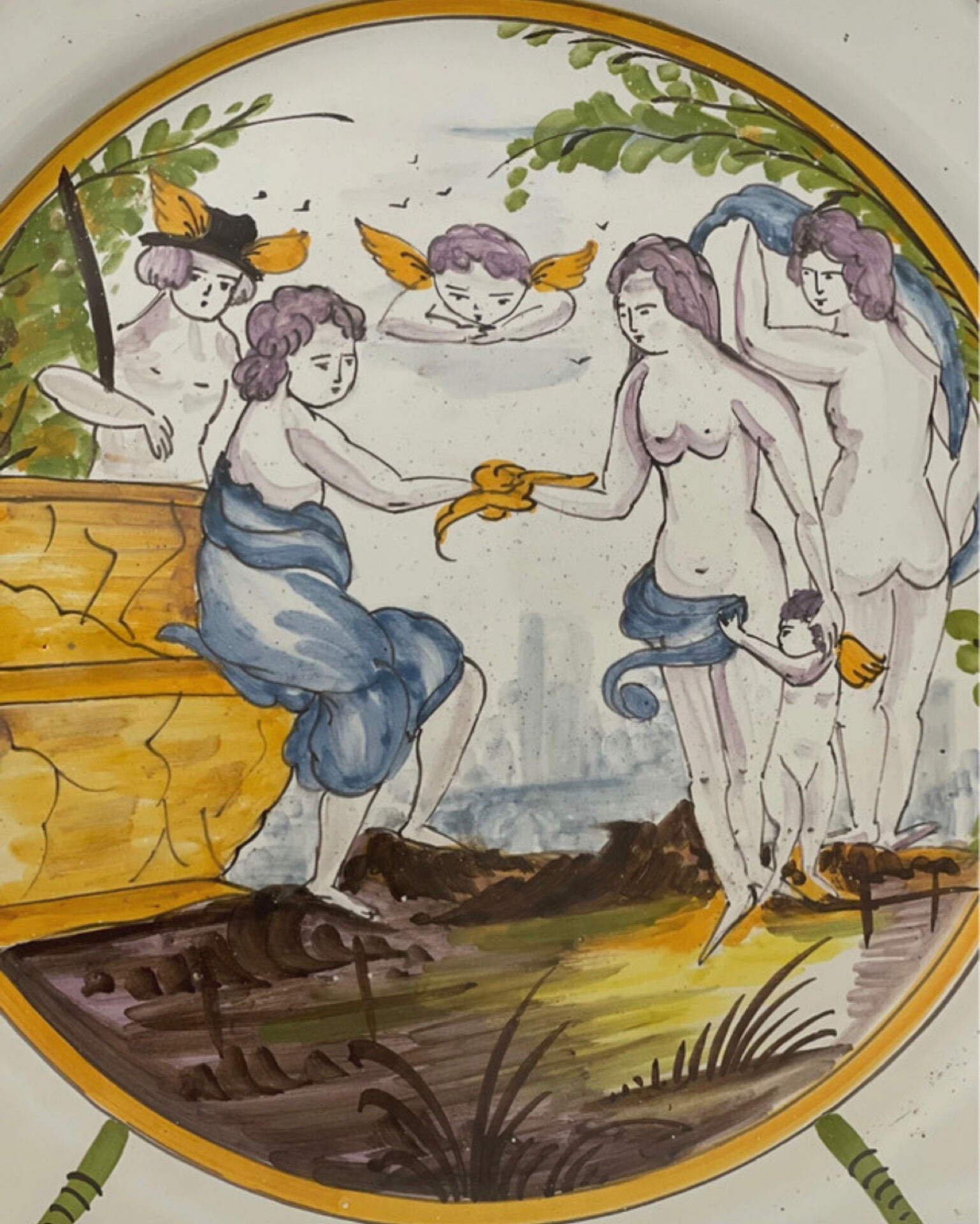 Antique shallow dish in Italian majolica – Mythological decoration