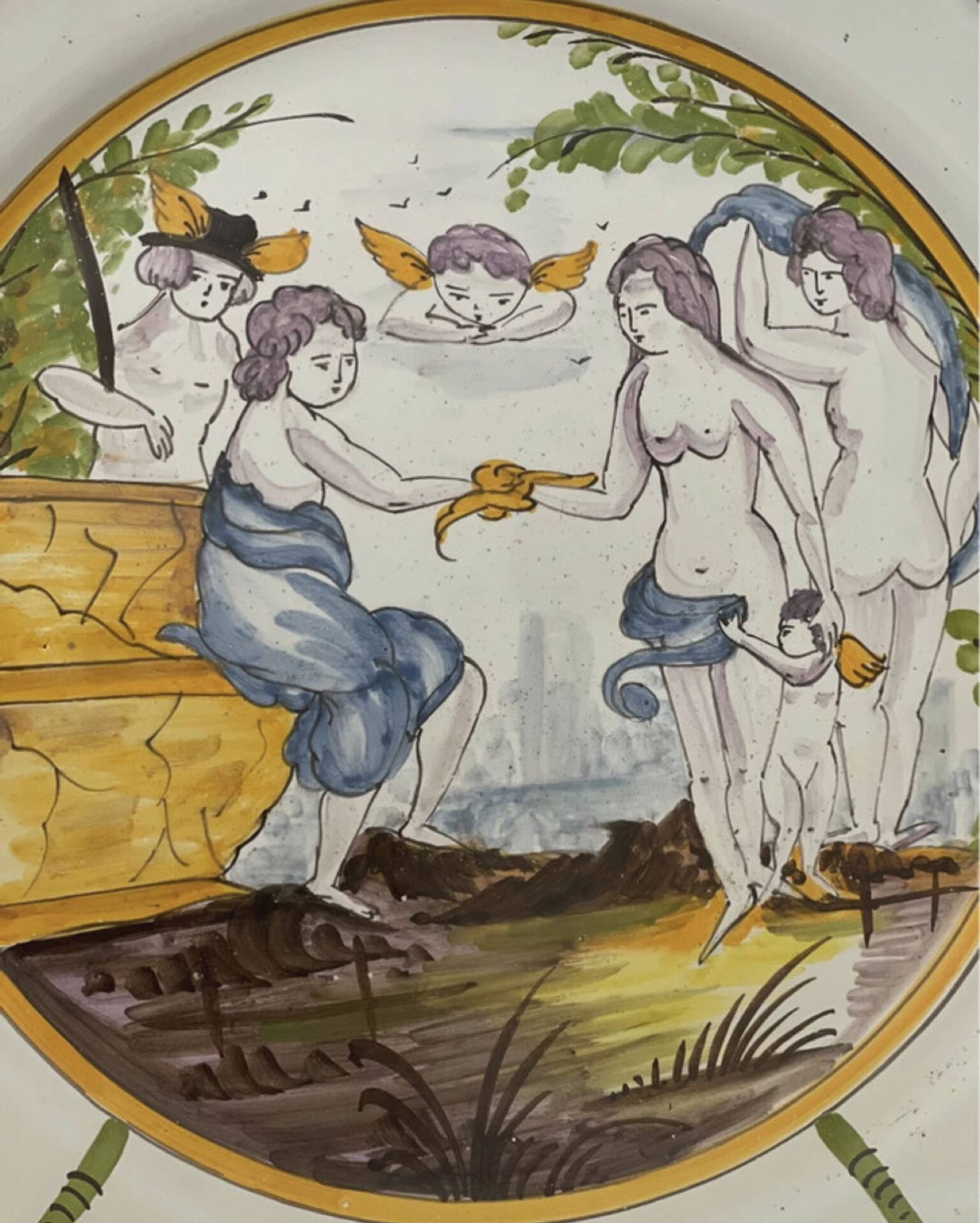 Antique shallow dish in Italian majolica – Mythological decoration