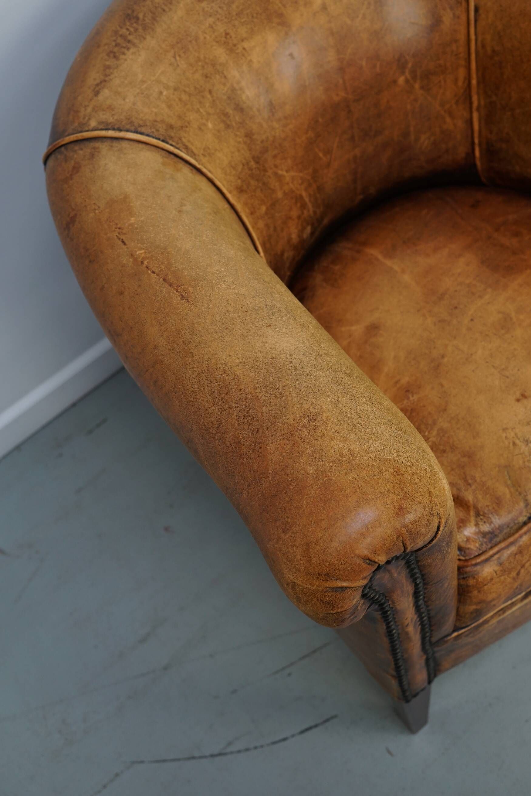 Vintage Dutch Cognac Leather Club Chairs, Set of 2