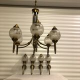 Glass and brass suspension and its vintage sconces