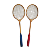 Pair of old wooden badminton rackets