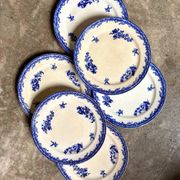 6 assiettes plates Staffordshire en terre de fer bleue