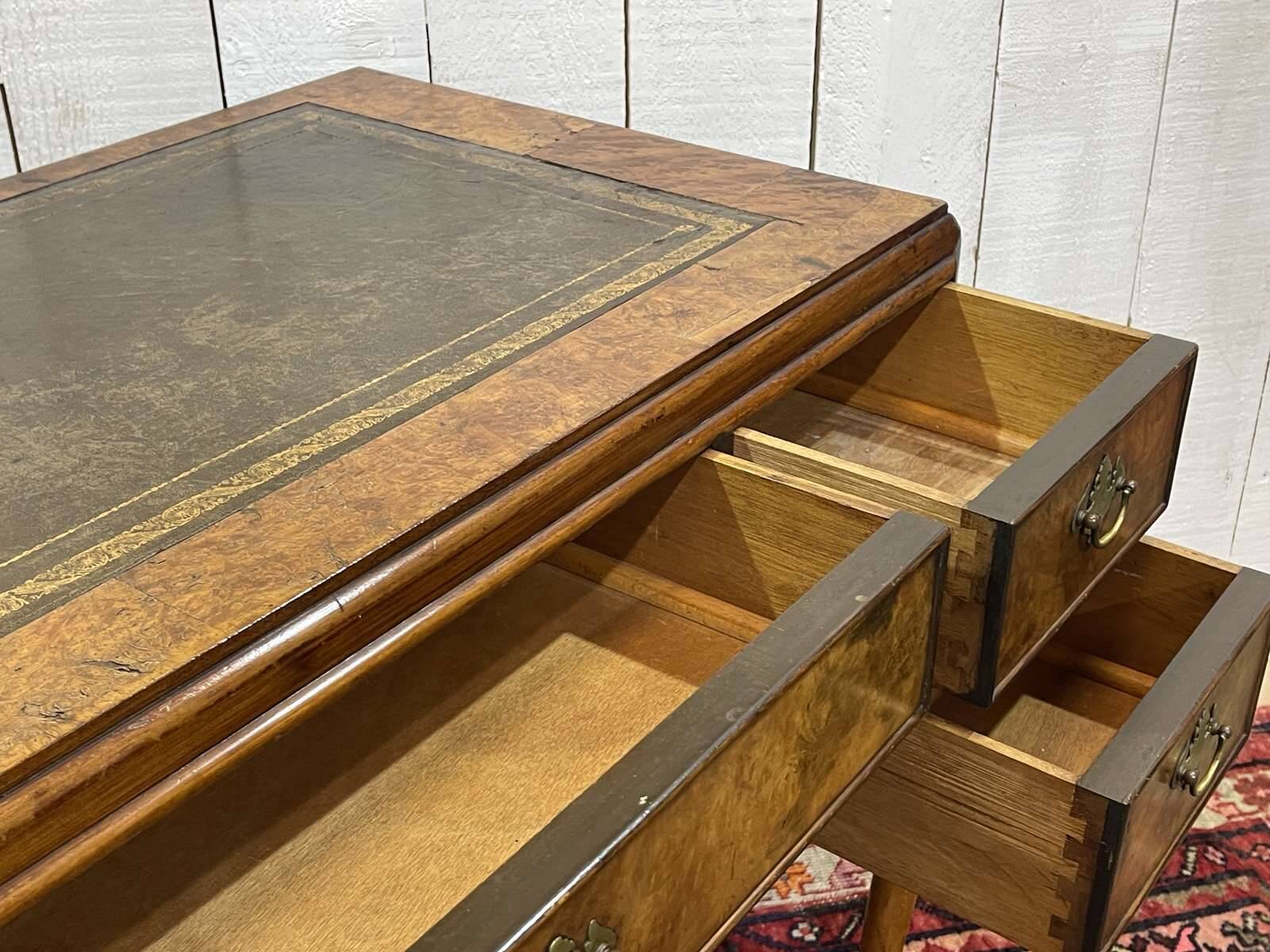 1930s Chippendale English desk in burr walnut