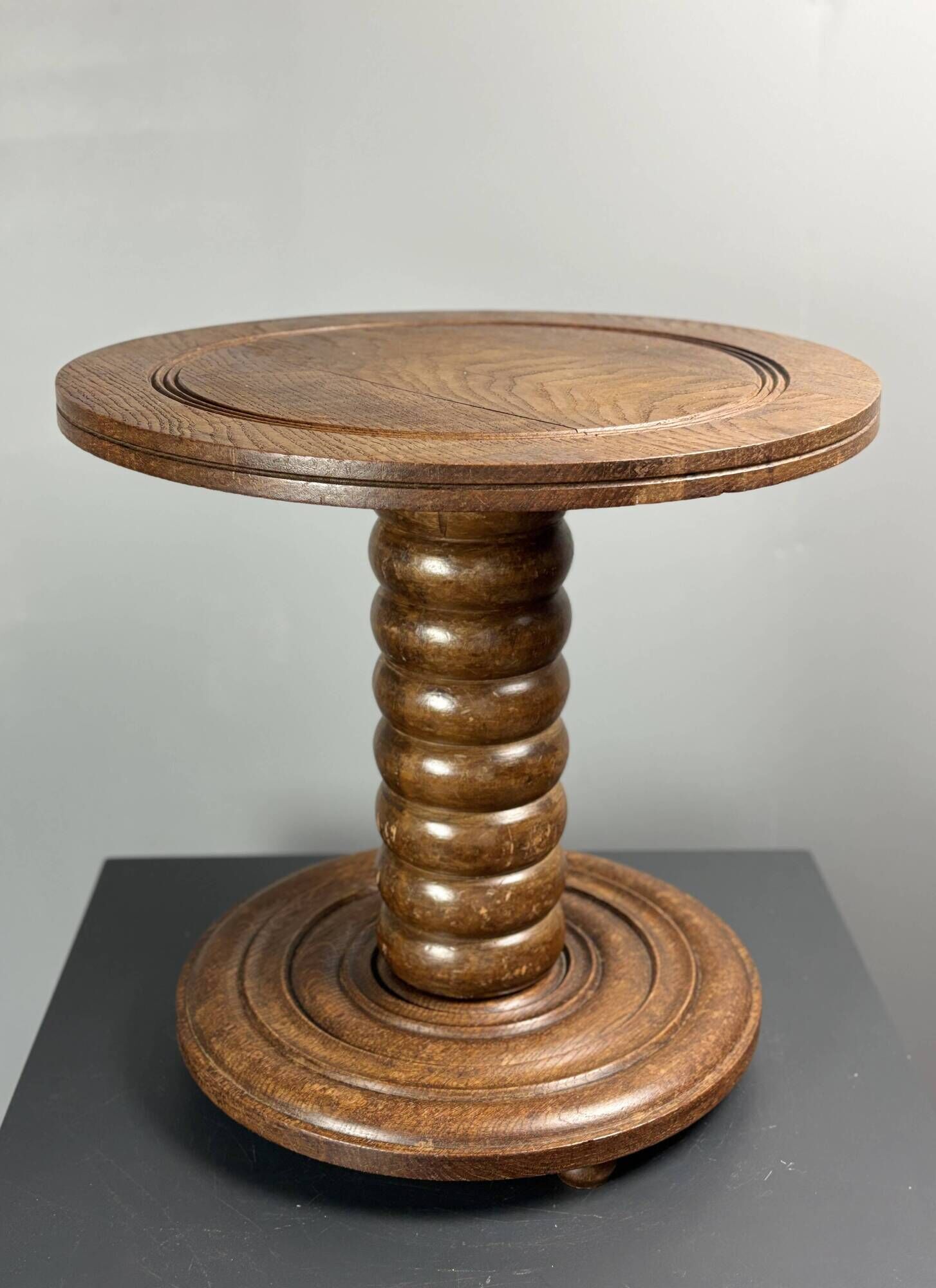 Chunky low wood turned side table in the style of Charles Dudouyt, 1950s