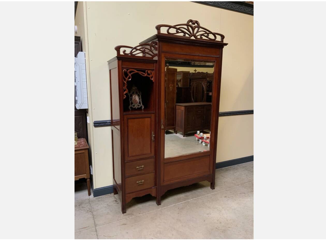 Antique Art Nouveau wardrobe, linen cupboard