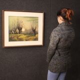 Italian signed painting landscape in Impressionist style from 20th century