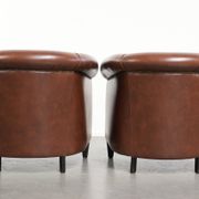 Set of 2 cognac-coloured cow leather club armchairs in English style