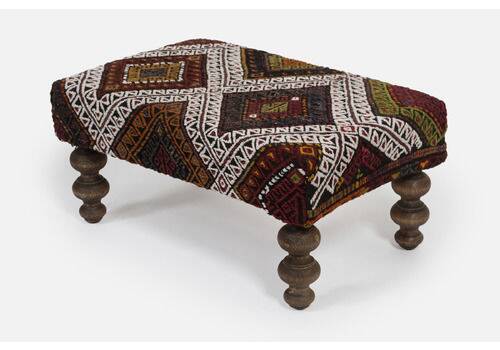 Turkish Handwoven Kilim Tribal Footstool Pouf