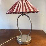 Small metal foot lamp, two-tone pleated lampshade, 1960