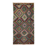 Kilim Turc Yuruk Vintage 172x354 cm Geometrique Vert et Bleu