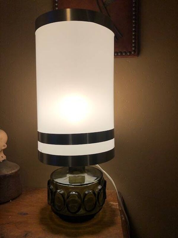 Lampe vintage, lampe en verre signé Robert de Schuytener, lampe de chevet, lampe à poser