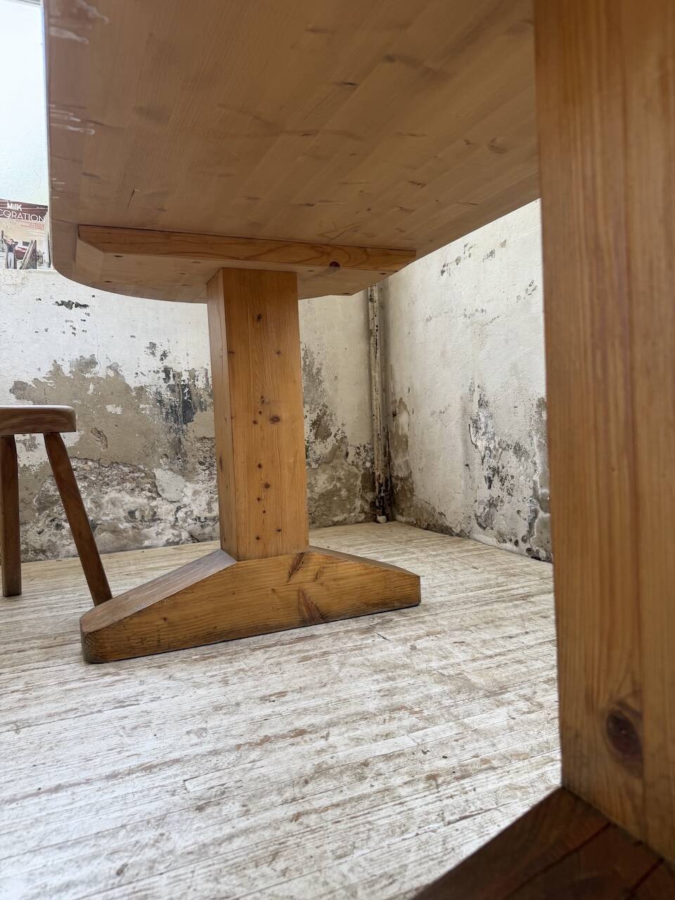Brutalist pine oval table