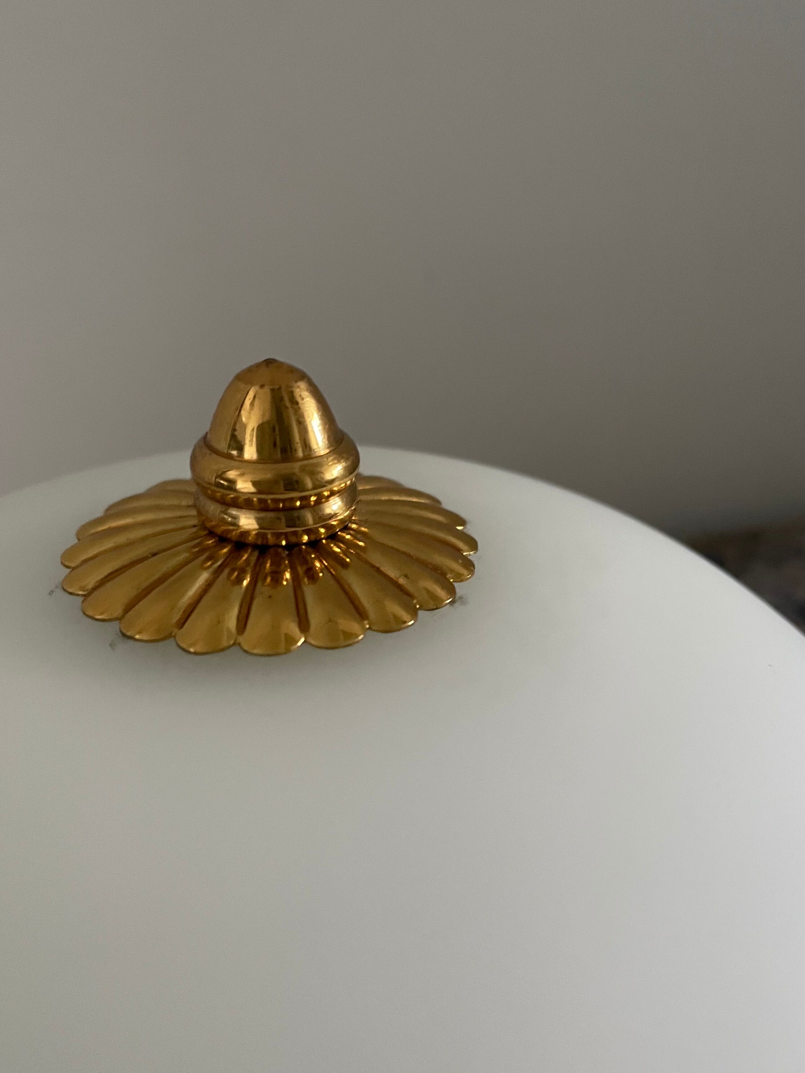 Art deco wall lamp or ceiling lamp in brass and white opaline