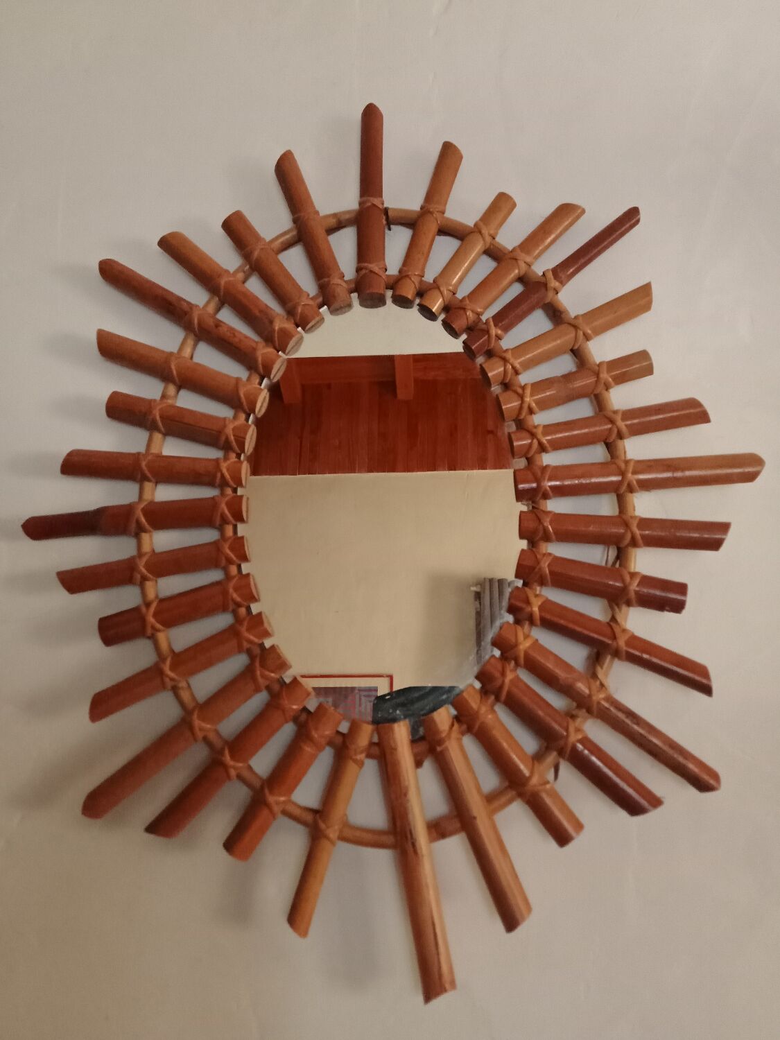 Sun mirror in bamboo and rattan, 70x55 cm