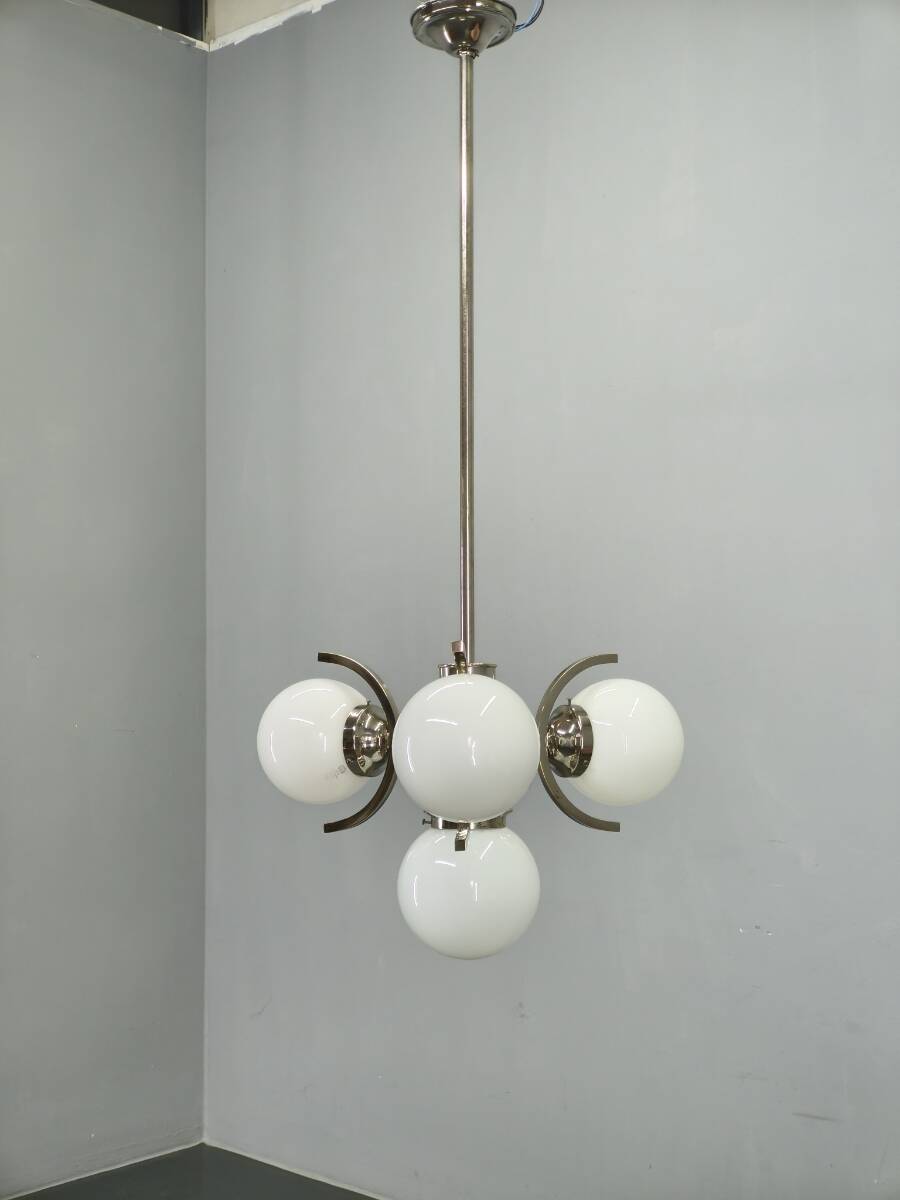Art Deco Nickel and Glass Chandelier, 1930s