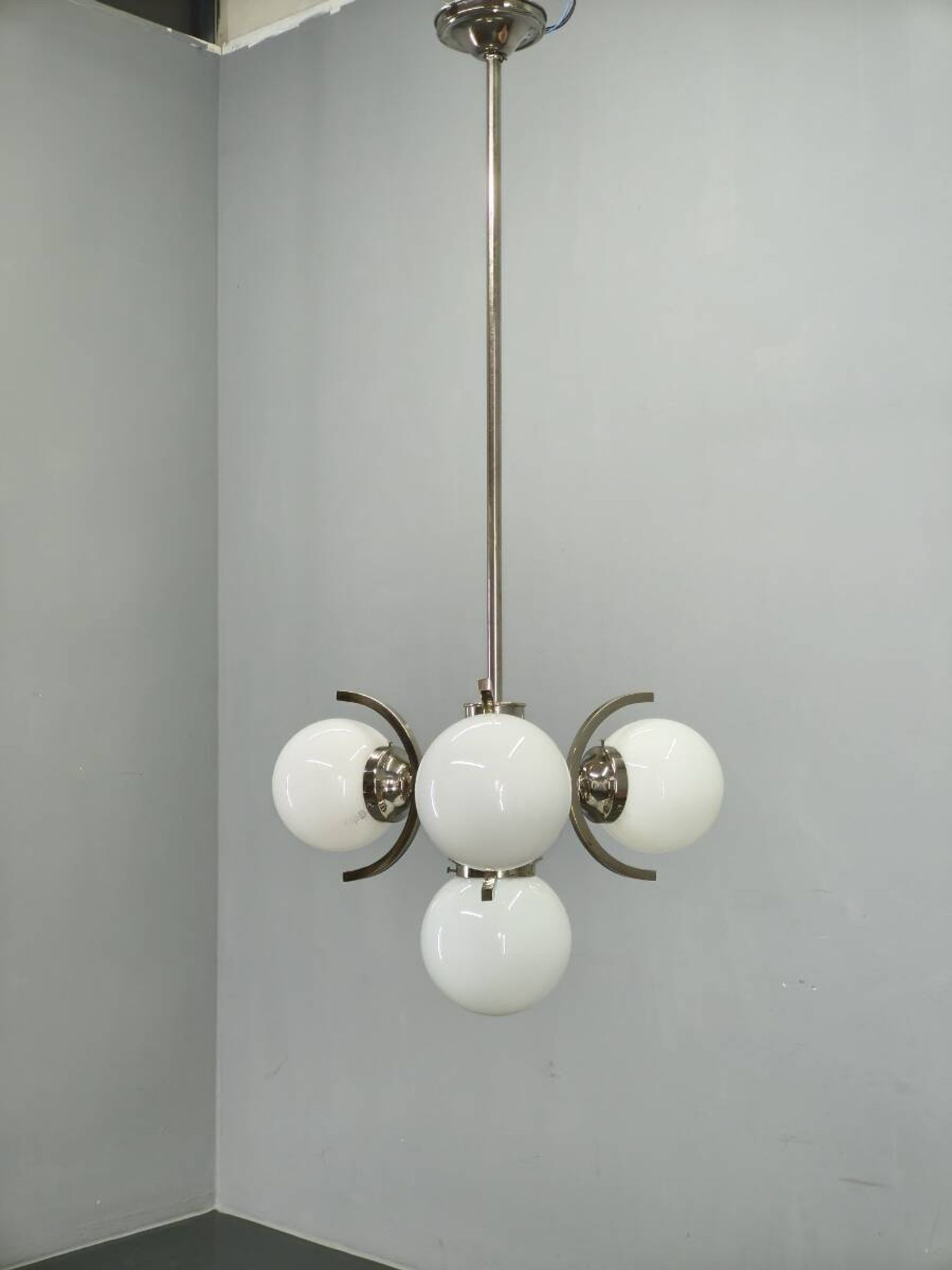 Art Deco Nickel and Glass Chandelier, 1930s