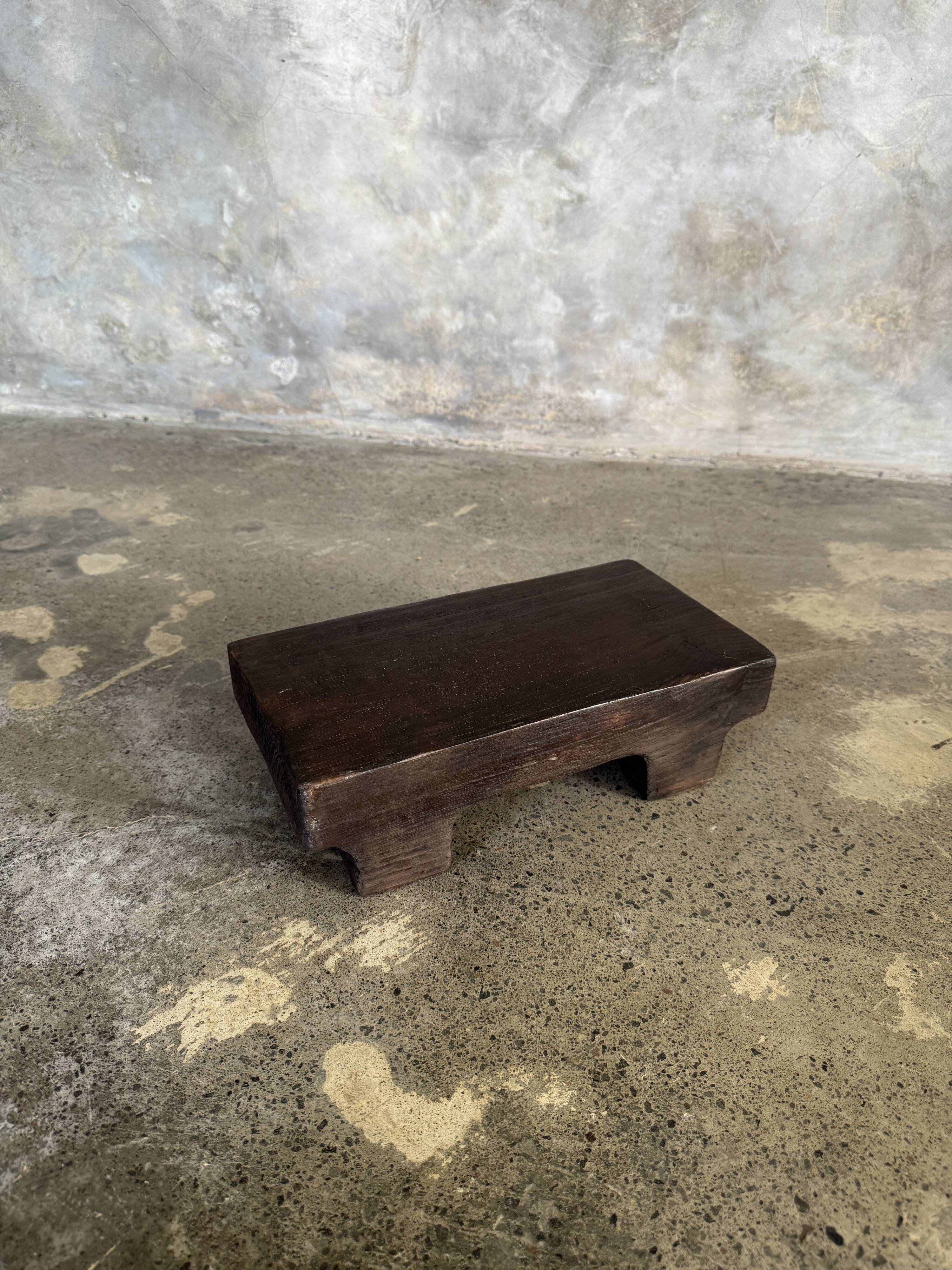 Small stool, black solid teak accent stool wabi-sabi L30 W8.5 H6.