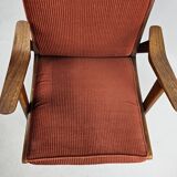 Teak armchair with red ribbed fabric Gelderlander Rob Parry