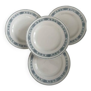 Set of 4 flat plates, ironstone, Moulin des Loups, Pasteur.