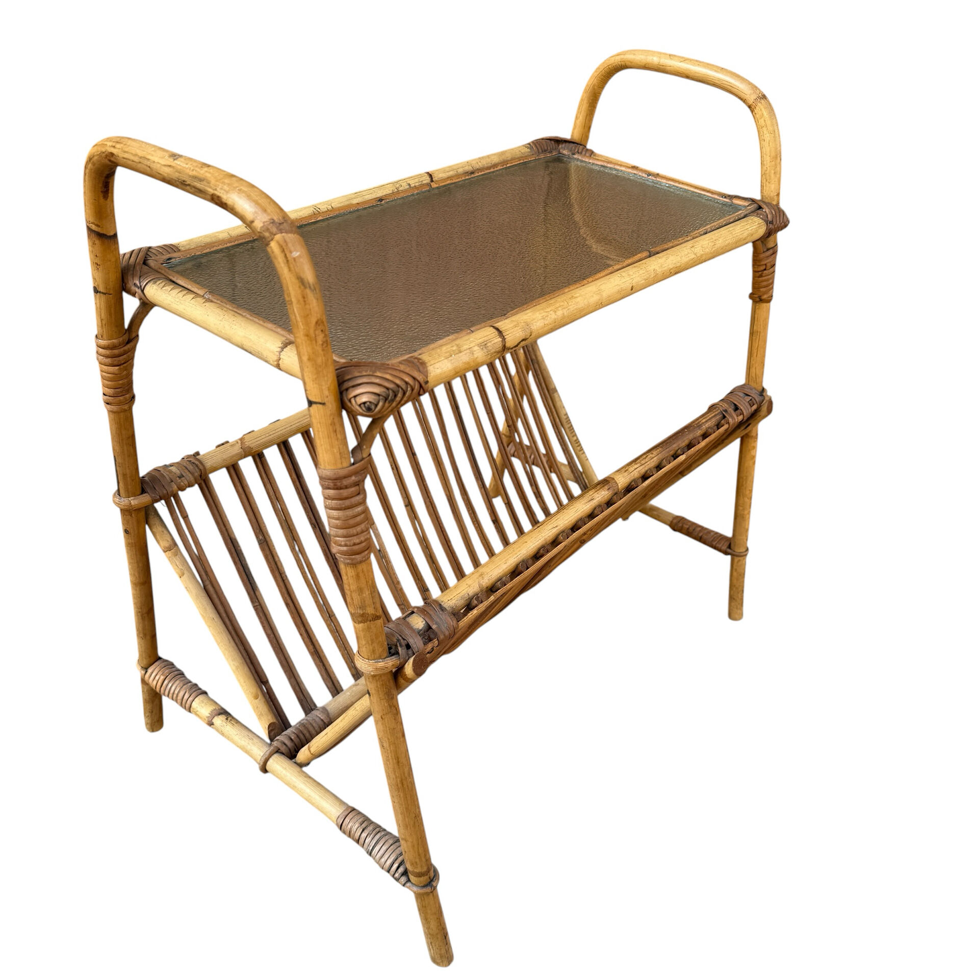 1950s Italian Rattan Side Table